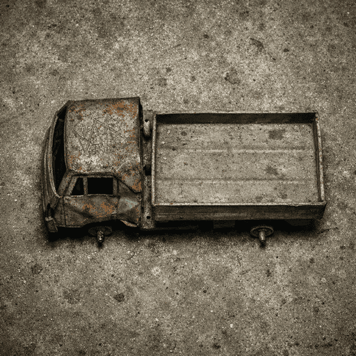 Ржавый жестяной грузовик без колёс